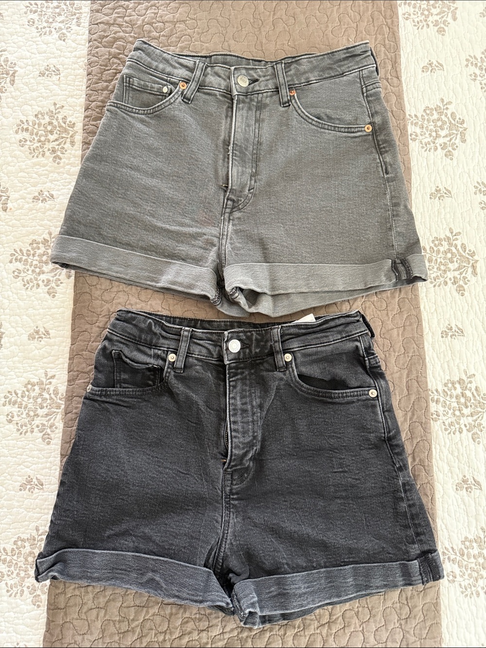 H&M Gray & Charcoal High-Rise Rolled Hem Jean Shorts Duo